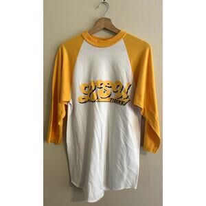 Vintage 80s Yellow LSU Louisiana State University Baseball Raglan T-shirt Medium
